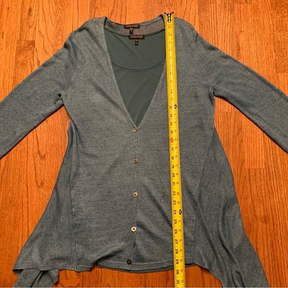 Eileen Fisher Linen Button Up Asymmetrical Cardigan Sweater with Silk Tank Top - Picture 9 of 16